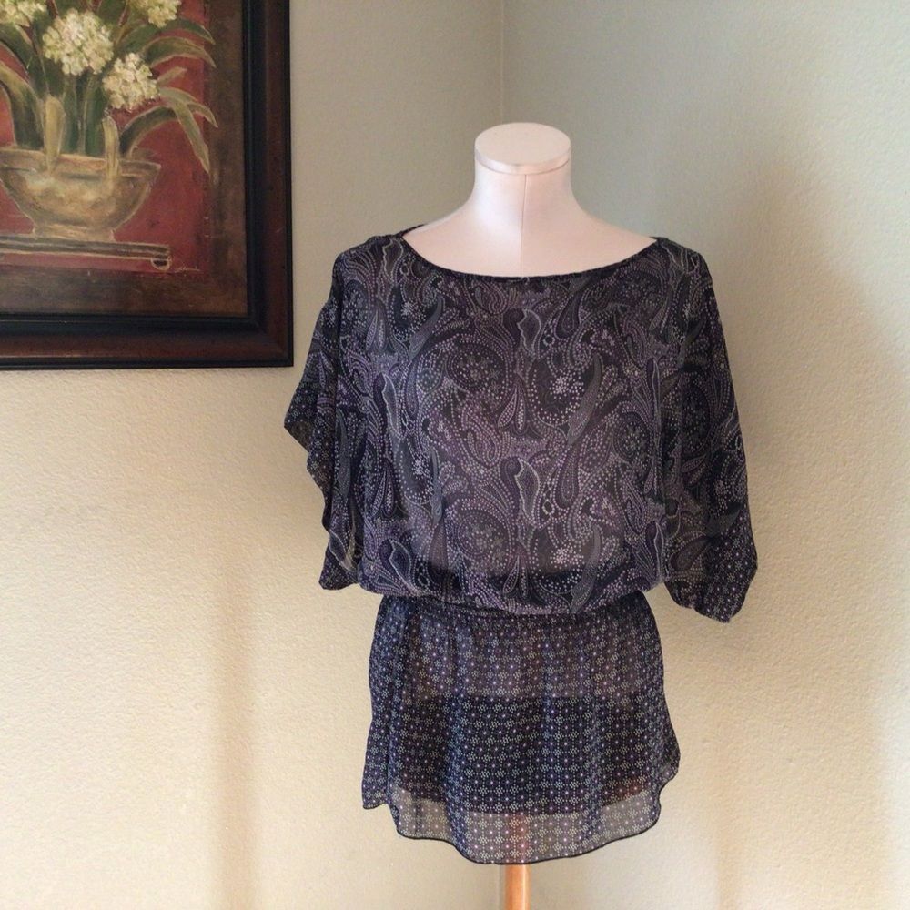 Miley Cyrus MaxAzria Paisley Blouse Black Purple M